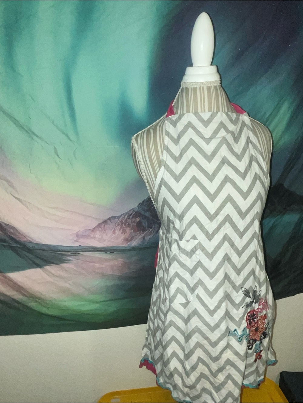 Gray Chevron Floral Apron Dress